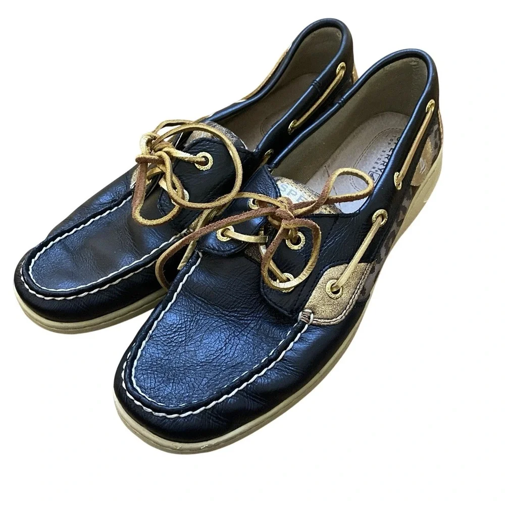 Sperry Top Sider Boat Shoes Leather Multicolor Gold Slip On Women 8.5 Fisherman